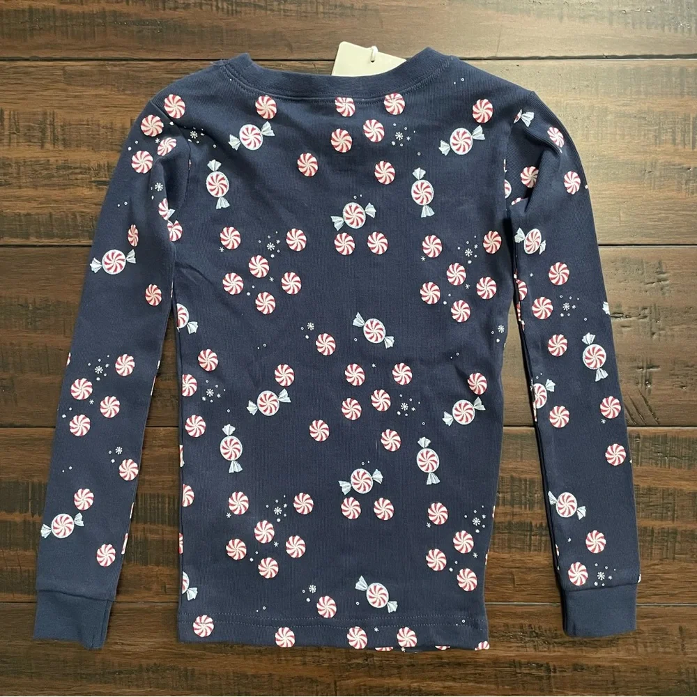Petit Lem Navy Blue Peppermint Starlight Spiral Holiday Pajama Set NWT